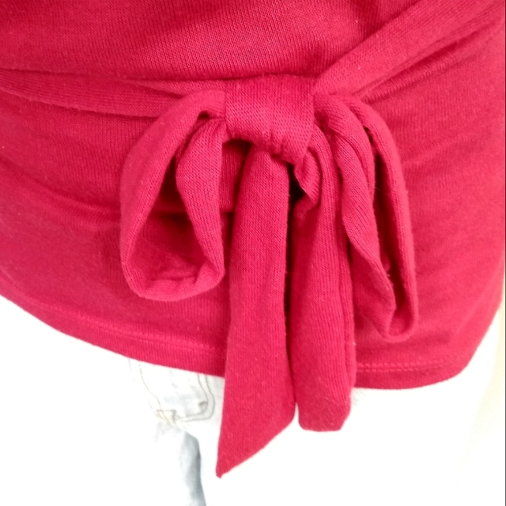 Gaby Short Sleeve Red Sweater Tie Waist Drop Waist Top Ladies Size Small - Picture 4 of 4